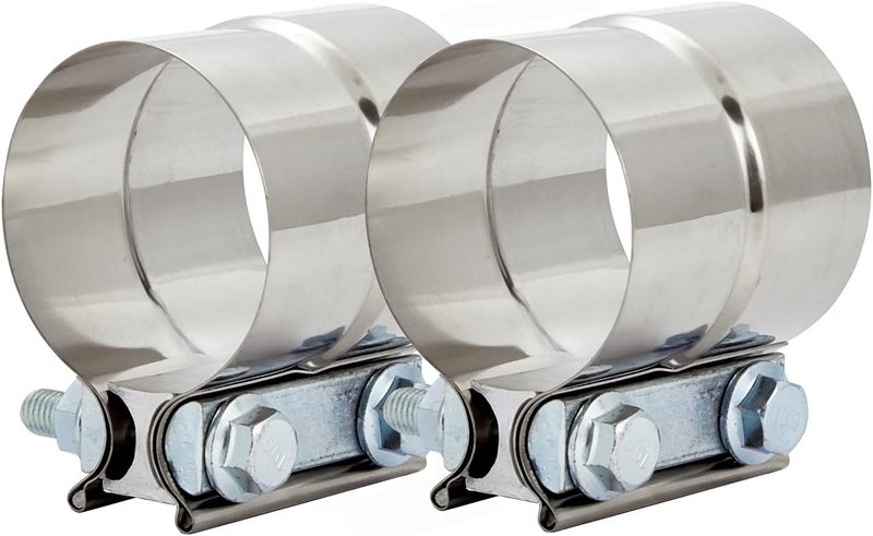 Floshine 2PCS Lap Joint Band Clamps,Exhaust Muffler Clamp, Exhaust Pipe Clamps preformed Stainless Steel (2") - Image 1